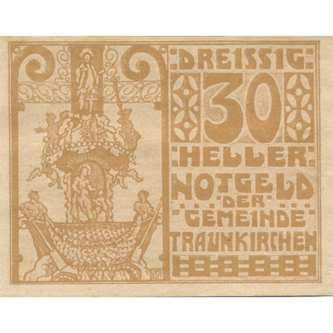 Banknote, Austria, Traunkirchen, 30 Heller, personnage 1920 UNC(63) Mehl:FS 1081