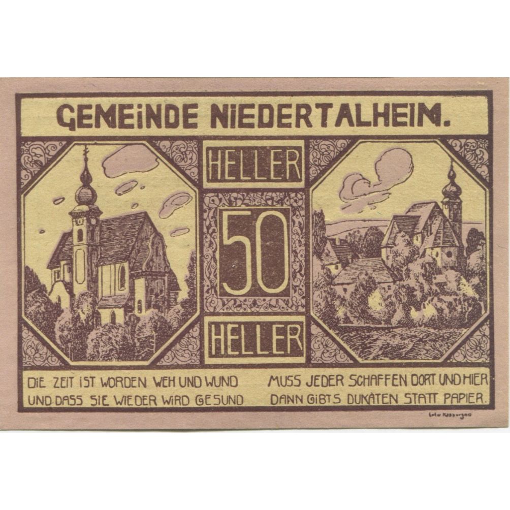 Banknote, Austria, Niedertalheim, 50 Heller, Eglise, 1920 UNC(63) Mehl:FS 672c