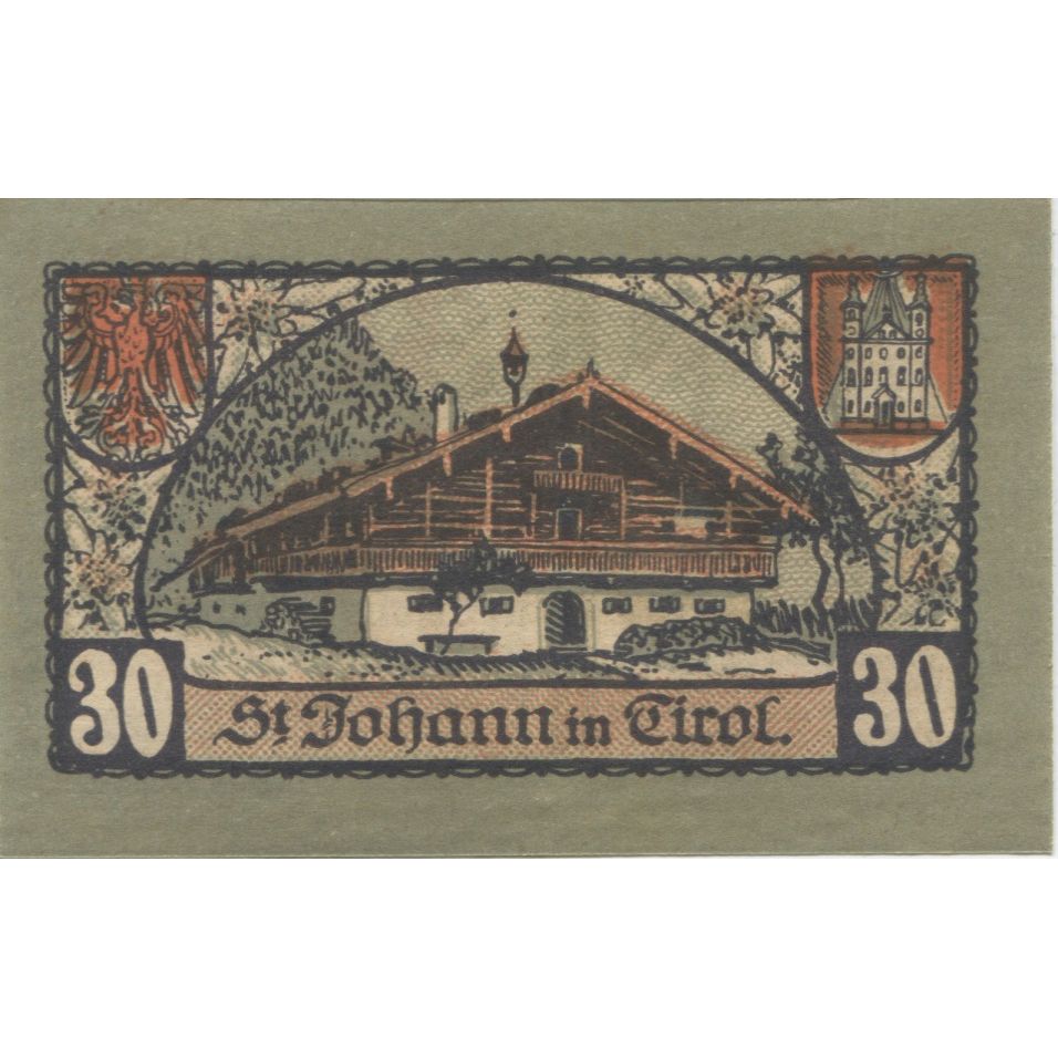 Billete, Austria, St Johann, 30 Heller, chalet 1921-01-31, SC Mehl:FS 898a