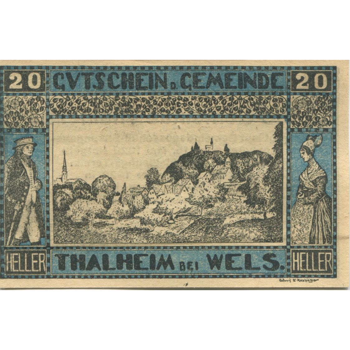 Banknote, Austria, Thalheim bei Wels 20 Heller village 1920 UNC(63) Mehl:FS 1066