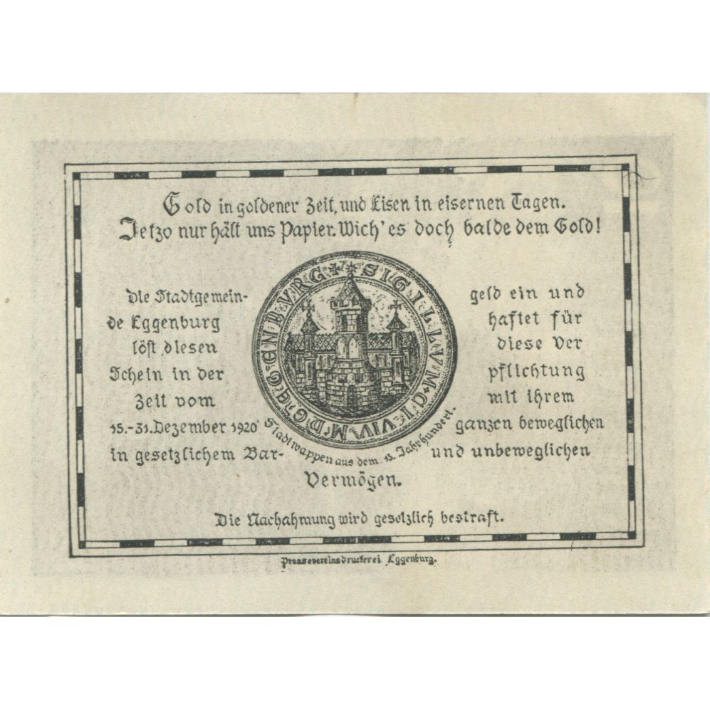 Billet, Autriche, Eggenburg, 10 Heller, ruine 1920-12-31, SPL, Mehl:FS 162a