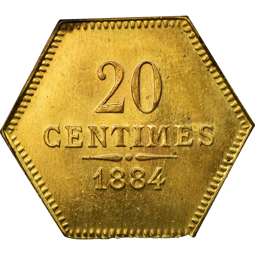 Coin, France, 20 Centimes, 1884, MS(60-62), Brass
