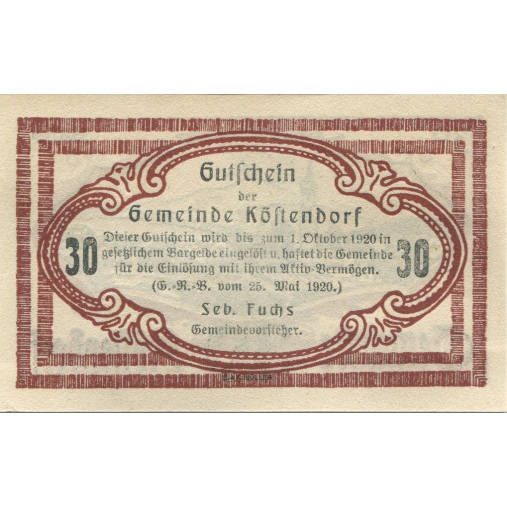 Banknote, Austria, Köstendorf, 30 Heller, village, 1920, 1920-10-01, KM:469a