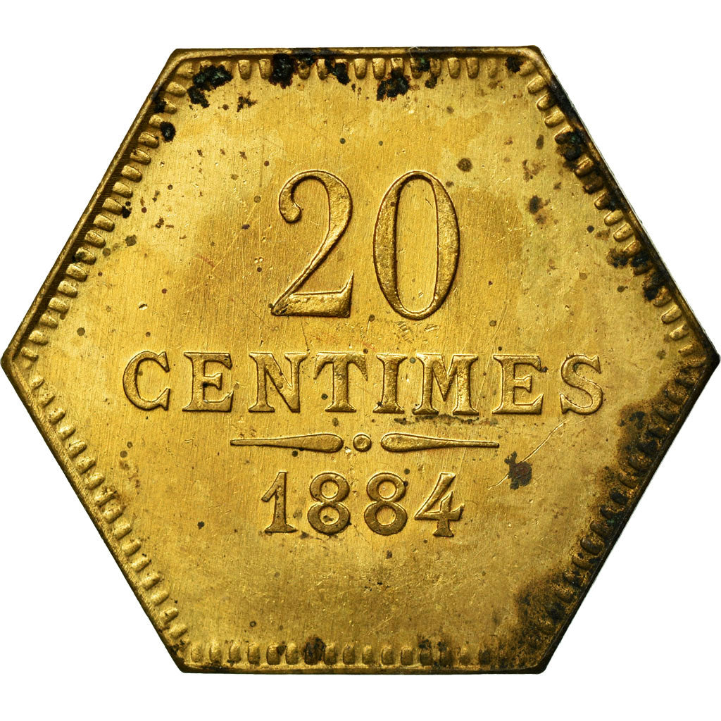Coin, France, 20 Centimes, 1884, MS(60-62), Brass