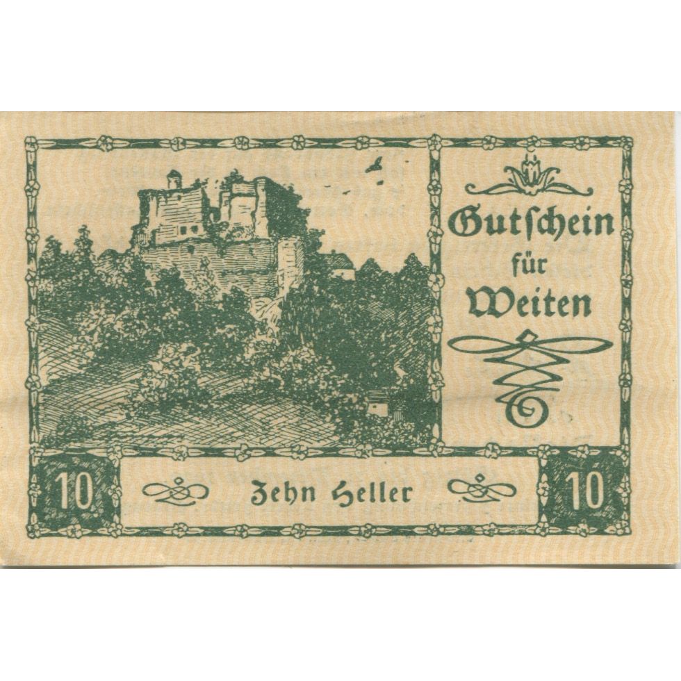 Banconote, Austria, Weiten, 10 Heller, ruine 1920-12-31, SPL, Mehl:FS 1162b