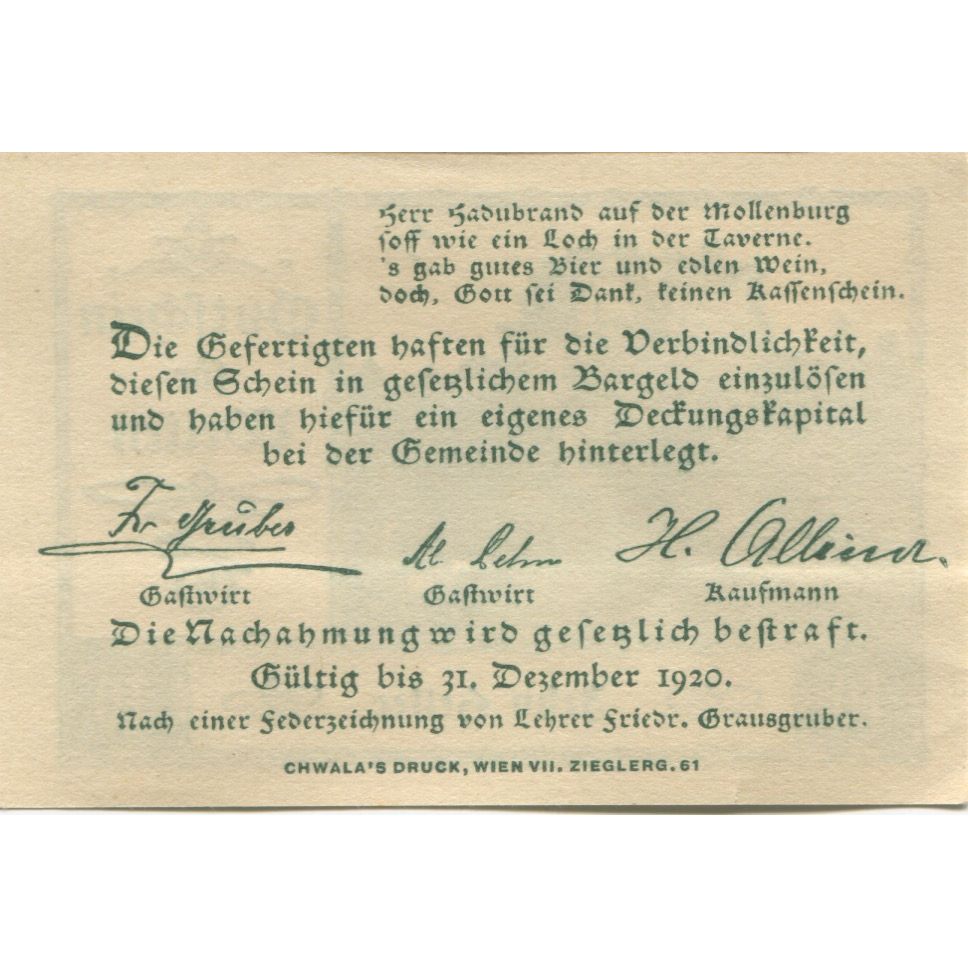 Banconote, Austria, Weiten, 10 Heller, ruine 1920-12-31, SPL, Mehl:FS 1162b