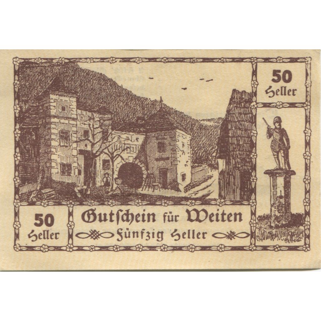 Geldschein, Österreich, Weiten, 50 Heller, château, 1920 UNZ- Mehl:FS 1162b