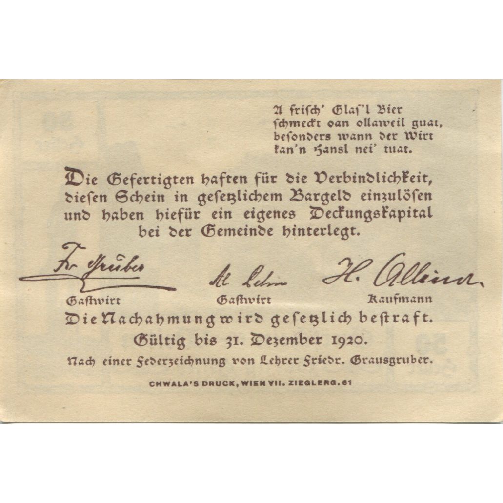 Geldschein, Österreich, Weiten, 50 Heller, château, 1920 UNZ- Mehl:FS 1162b