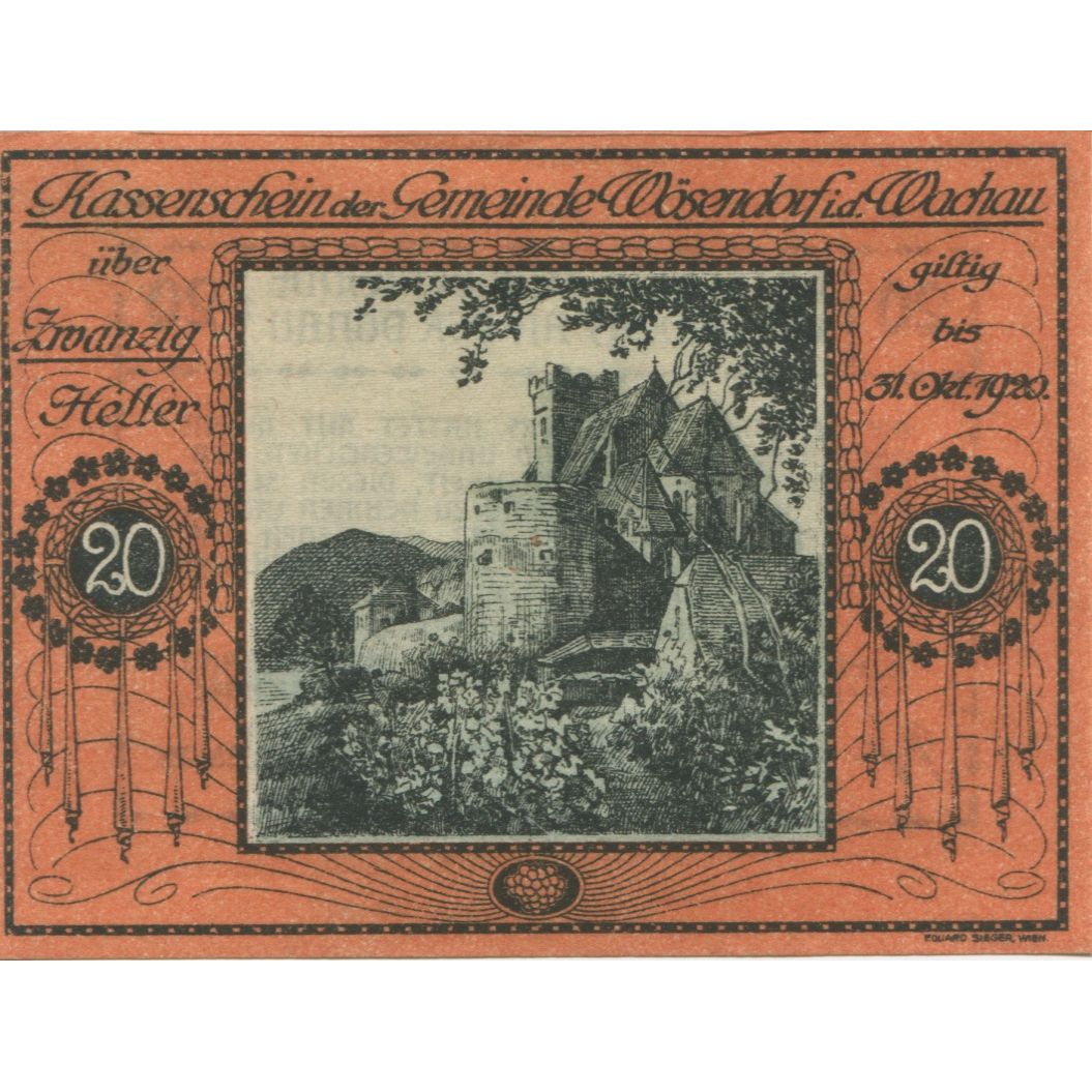 Banknote, Austria, Wösendorf, 20 Heller, château, 1920 UNC(63) Mehl:FS 1255a
