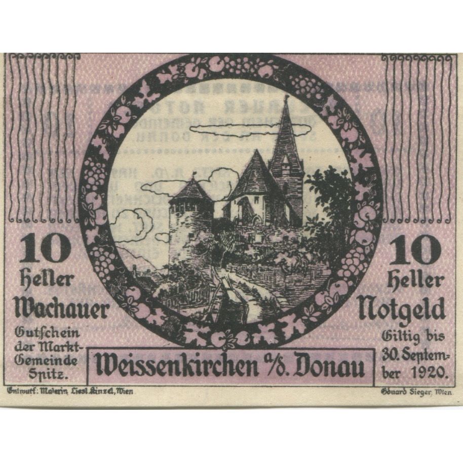 Billete, Austria, Weissenkirchen, 10 Heller, Eglise 1920-09-30, SC Mehl:FS 1158