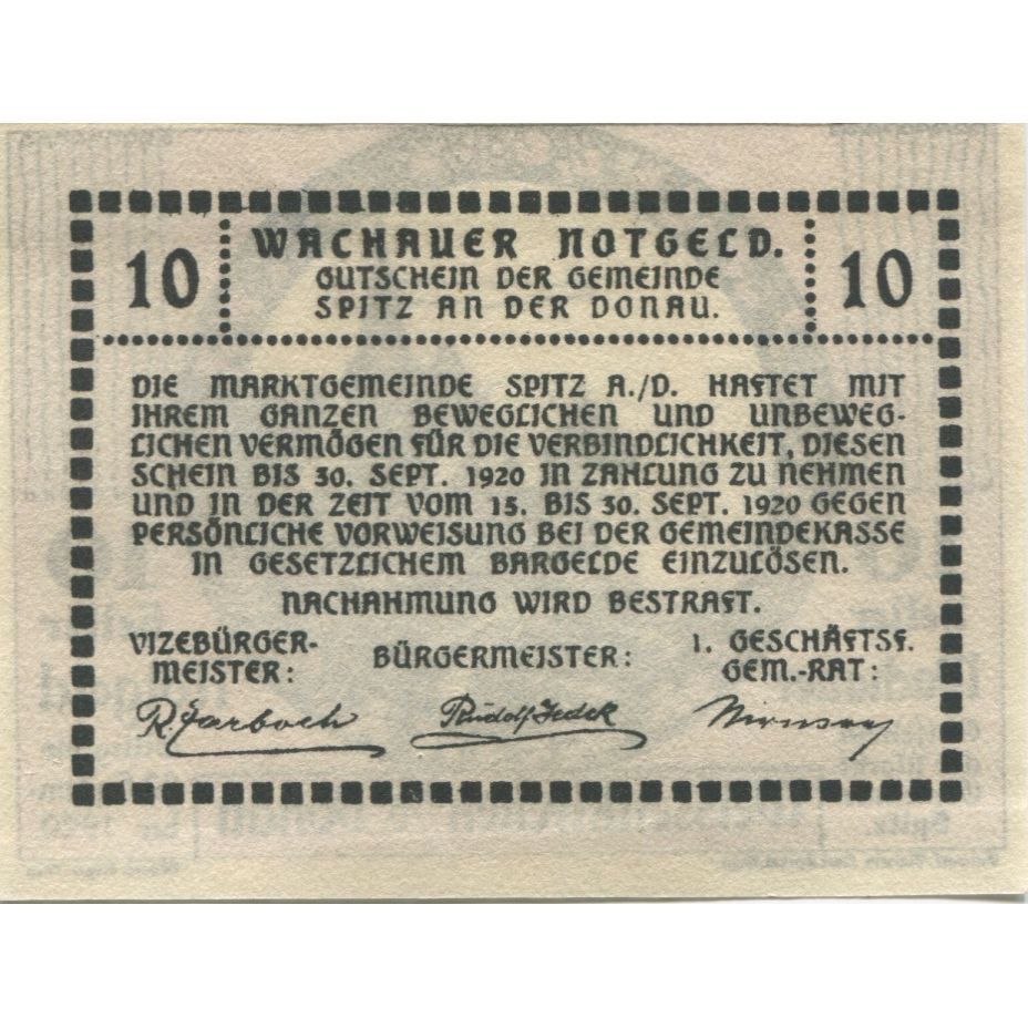 Billete, Austria, Weissenkirchen, 10 Heller, Eglise 1920-09-30, SC Mehl:FS 1158