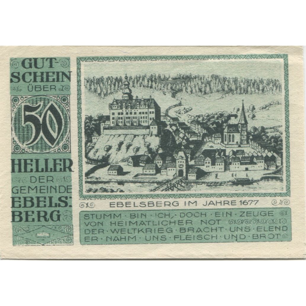 Billet, Autriche, Ebelsberg, 50 Heller, Blason 1920-09-30, SPL Mehl:FS 140Ia