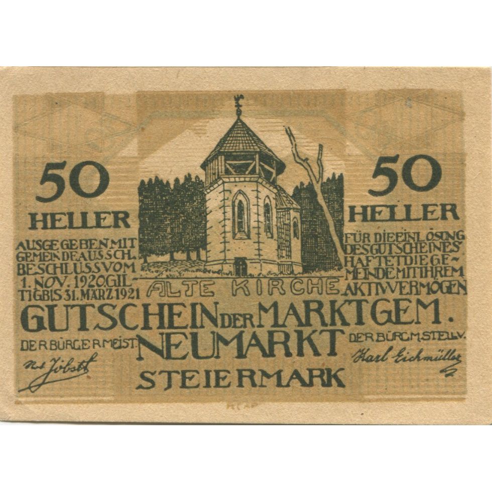 Billete, Austria, Neumarkt, 50 Heller, château 1921-03-31, SC, Mehl:FS 661a