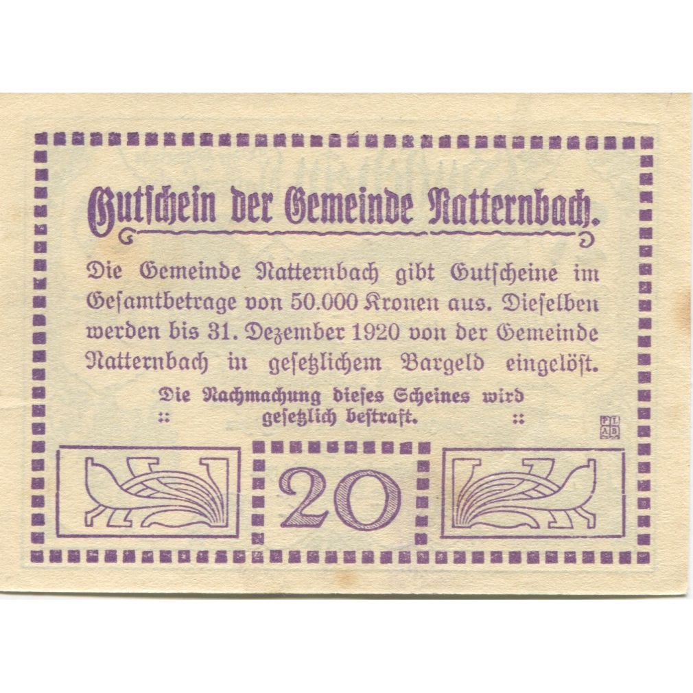 Billete, Austria, Natternbach, 20 Heller, place 1920-12-31, SC Mehl:FS 643Ia