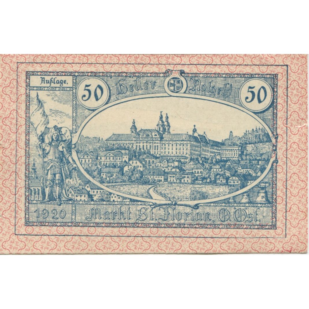 Billete, Austria, St Florian, 50 Heller, château 1920-10-31, SC Mehl:FS 879Ib