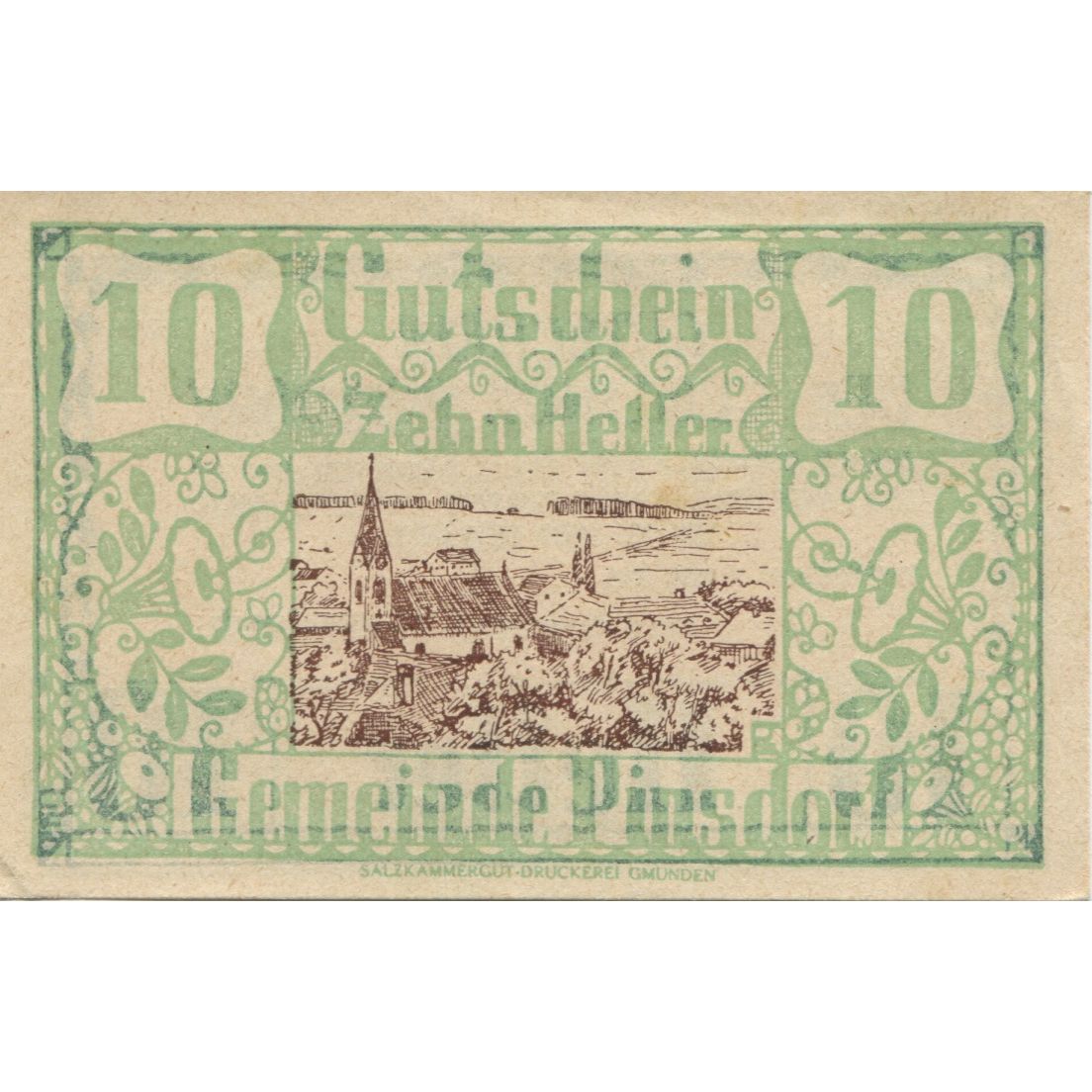 Banknote, Austria, Pinsdorf, 10 Heller, village, 1920, UNC(63) Mehl:FS 750