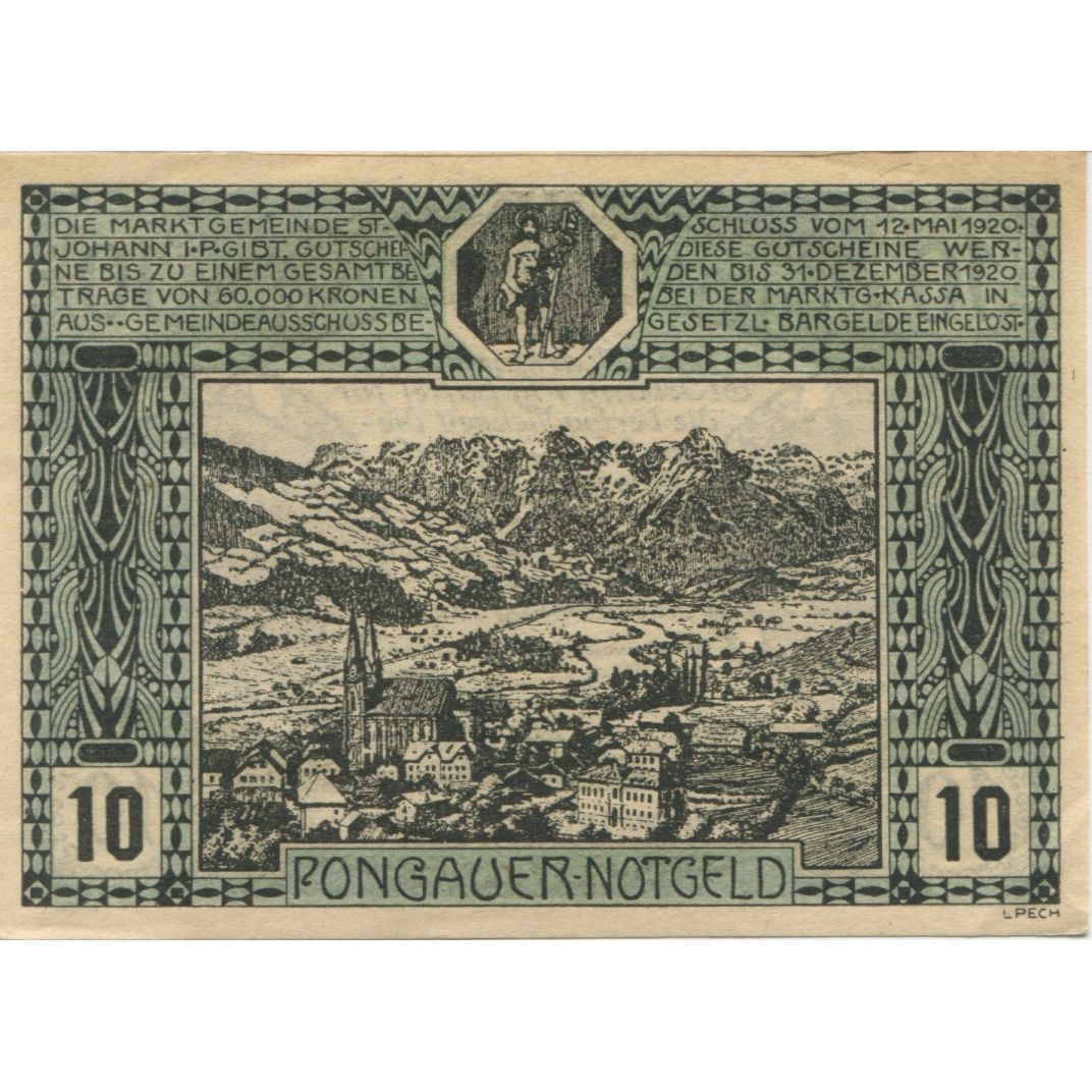Billete, Austria, St Johann, 10 Heller, paysage 1920-12-31, SC Mehl:FS 895a