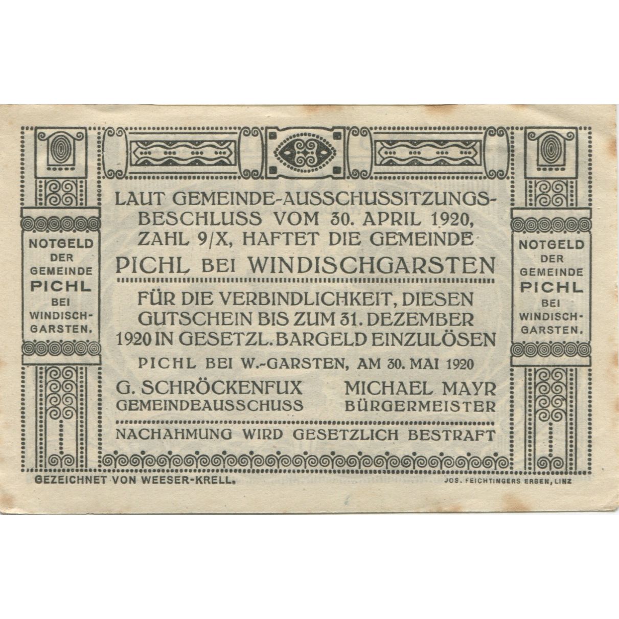 Billete, Austria, Pichl, 80 Heller, Usine, 1920, 1920-12-31, SC, Mehl:FS 748Ig