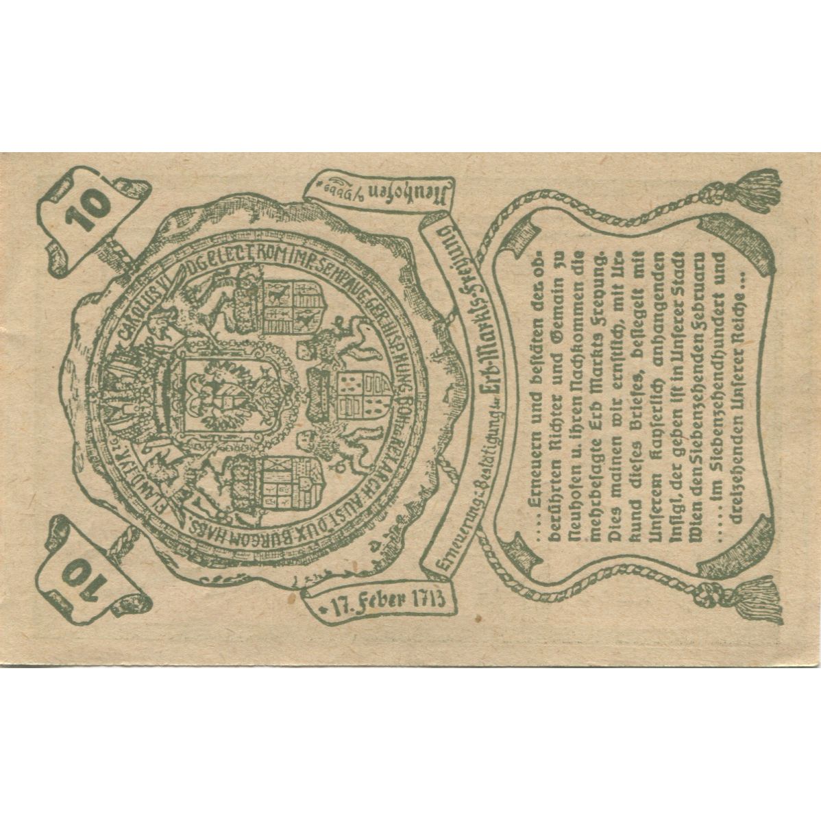 Biljet, Oostenrijk, Neuhofen, 10 Heller, épée 1920-12-31, SPL Mehl:FS 651c