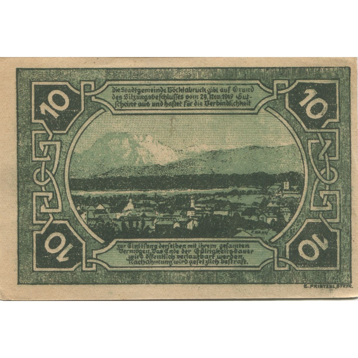 Billete, Austria, Vocklabruck, 10 Heller, château, 1920 SC Mehl:FS 1116IIb