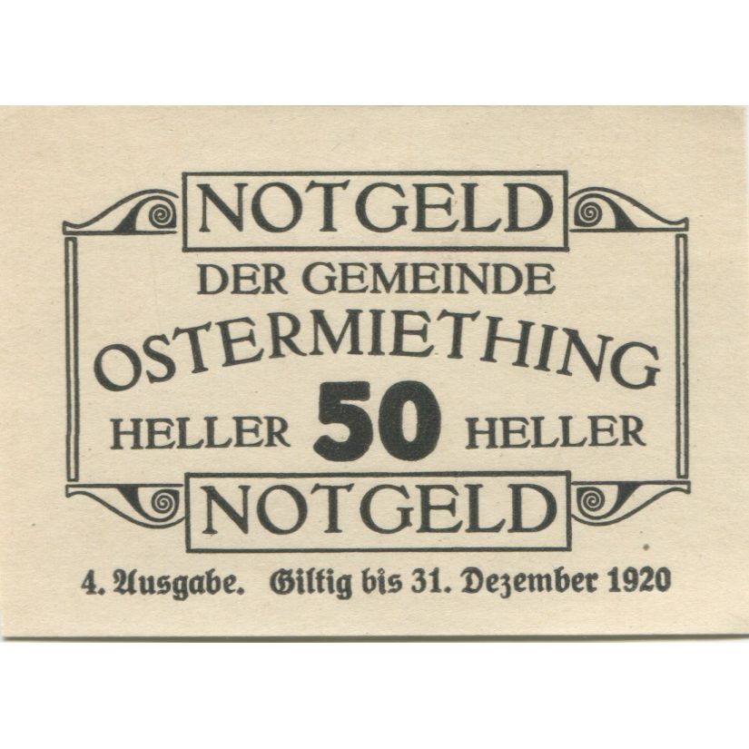 Billete, Austria, Ostermiething, 50 Heller, valeur faciale, 1920 SC Mehl:FS 713I