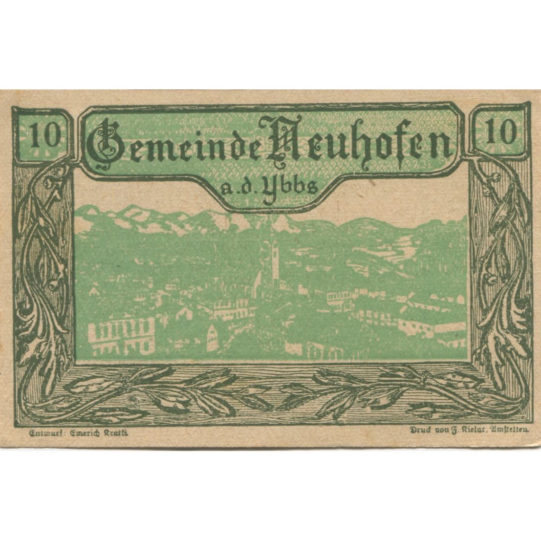 Geldschein, Österreich, Neuhofen, 10 Heller, paysage 1920 UNZ- Mehl:FS 650d