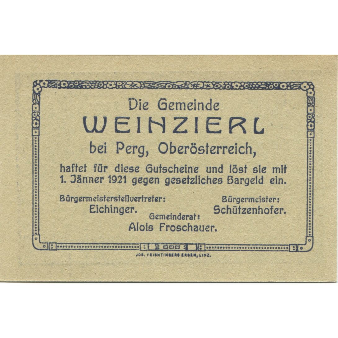 Banknot, Austria Weinzierl, 20 Heller, champs, 1921-01-01, UNC(63) Mehl:FS 1152a