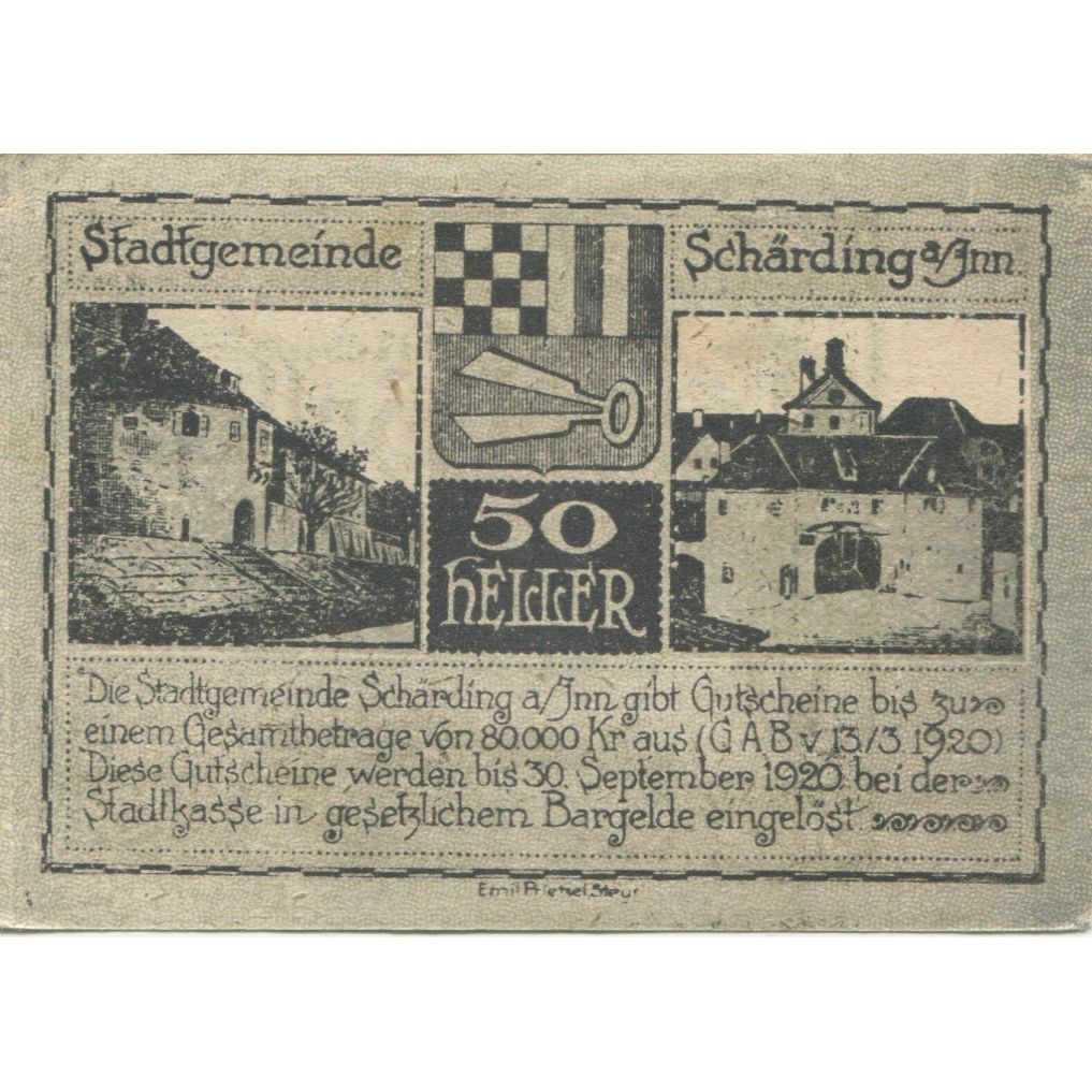 Banknot, Austria, Schärding, 50 Heller, fleuve 1920-09-30, UNC(63) Mehl:FS 951I