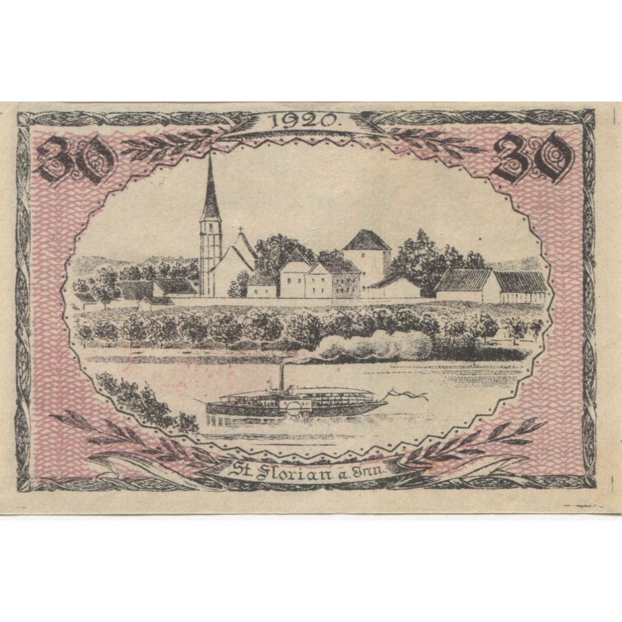 Banknot, Austria, St Florian, 30 Heller, personnage, 1920 UNC(63) Mehl:FS 881a