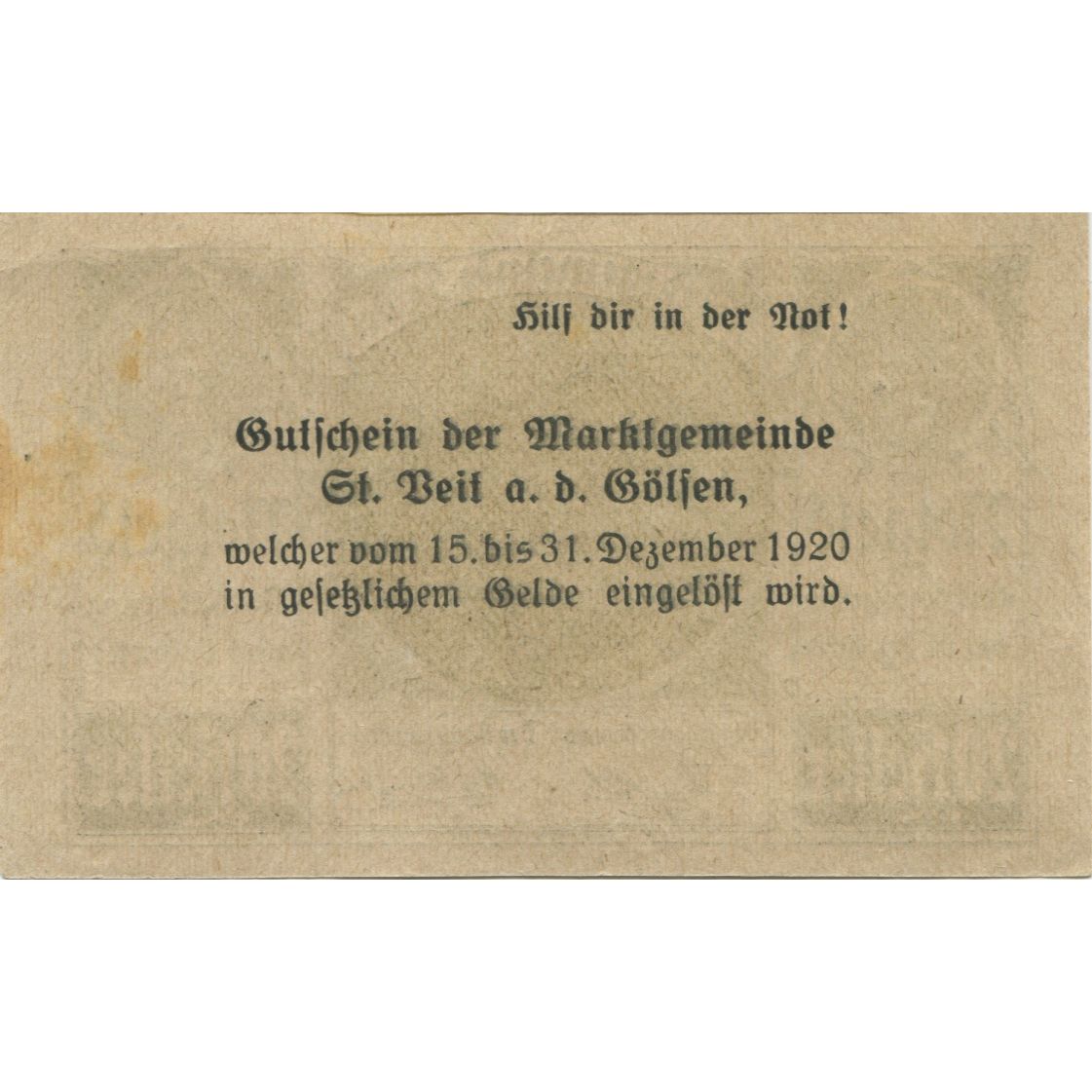 Banknote, Austria, St Veit, 20 Heller, montagne, 1920 UNC(63) Mehl:FS 942a