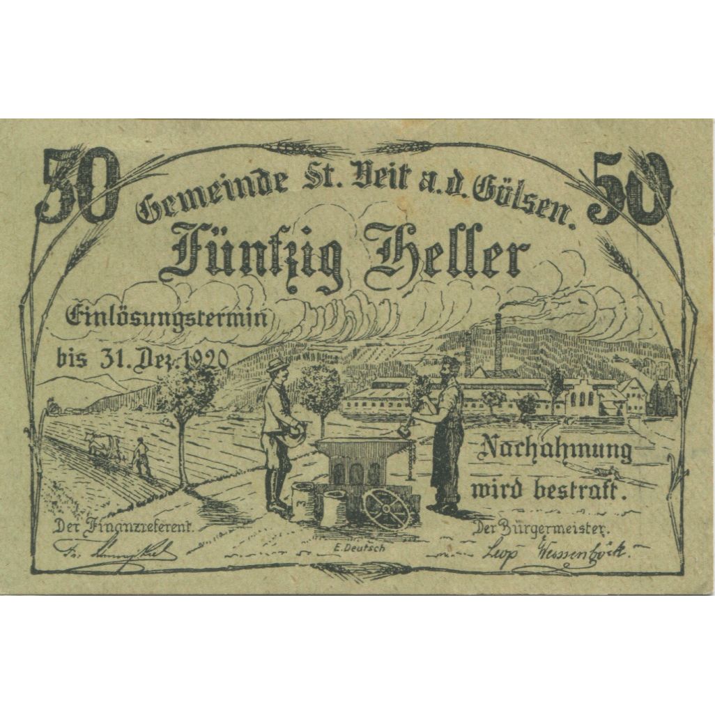 Banknot, Austria, St Veit, 50 Heller, Usine 1920-12-31, UNC(63), Mehl:FS 942a