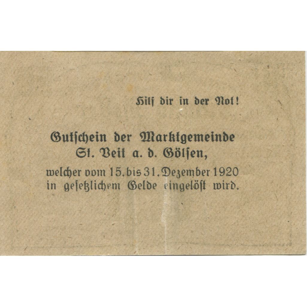 Banknot, Austria, St Veit, 50 Heller, Usine 1920-12-31, UNC(63), Mehl:FS 942a