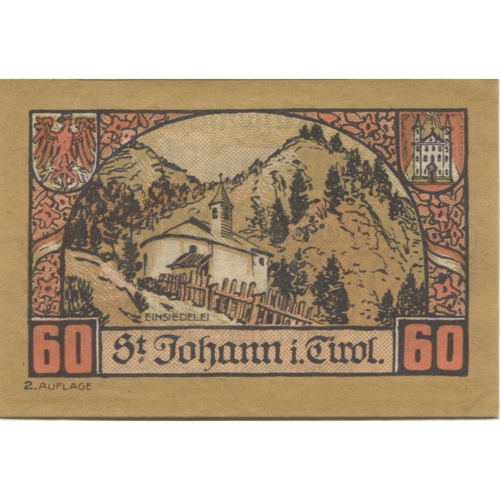 Banknote, Austria, St Johann, 60 Heller, Eglise, 1920 UNC(63) Mehl:FS 898b