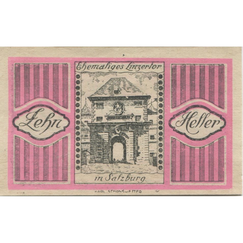 Banknot, Austria, Salzburg, 10 Heller, château, 1920, UNC(63), Mehl:FS 862a