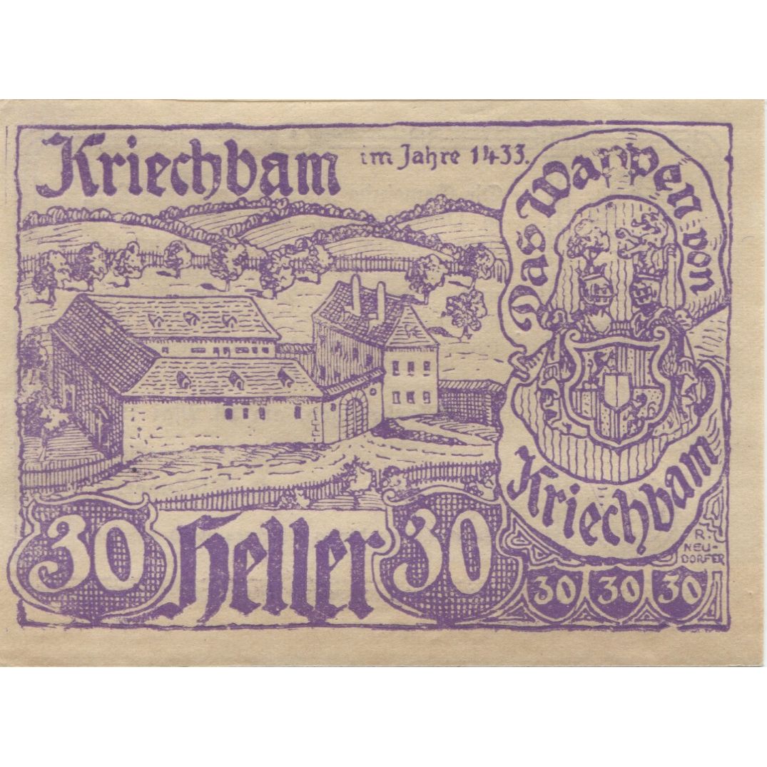 Banknot, Austria, Kriechbam, 30 Heller, Blason 1920-05-16, UNC(63) Mehl:FS 21a