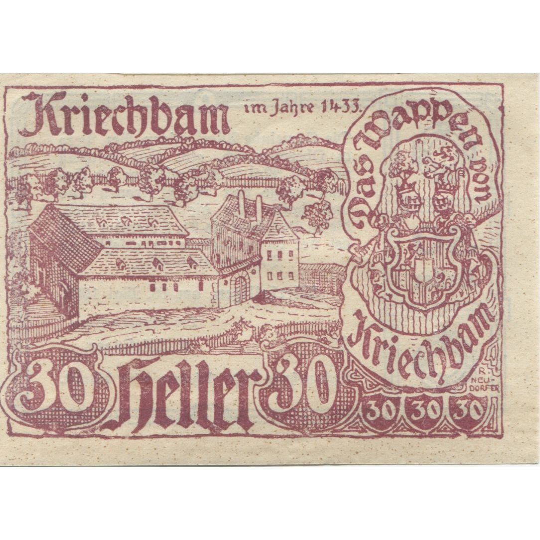 Banknot, Austria, Kriechbam, 30 Heller, château 1920-05-16, UNC(63) Mehl:FS 21a