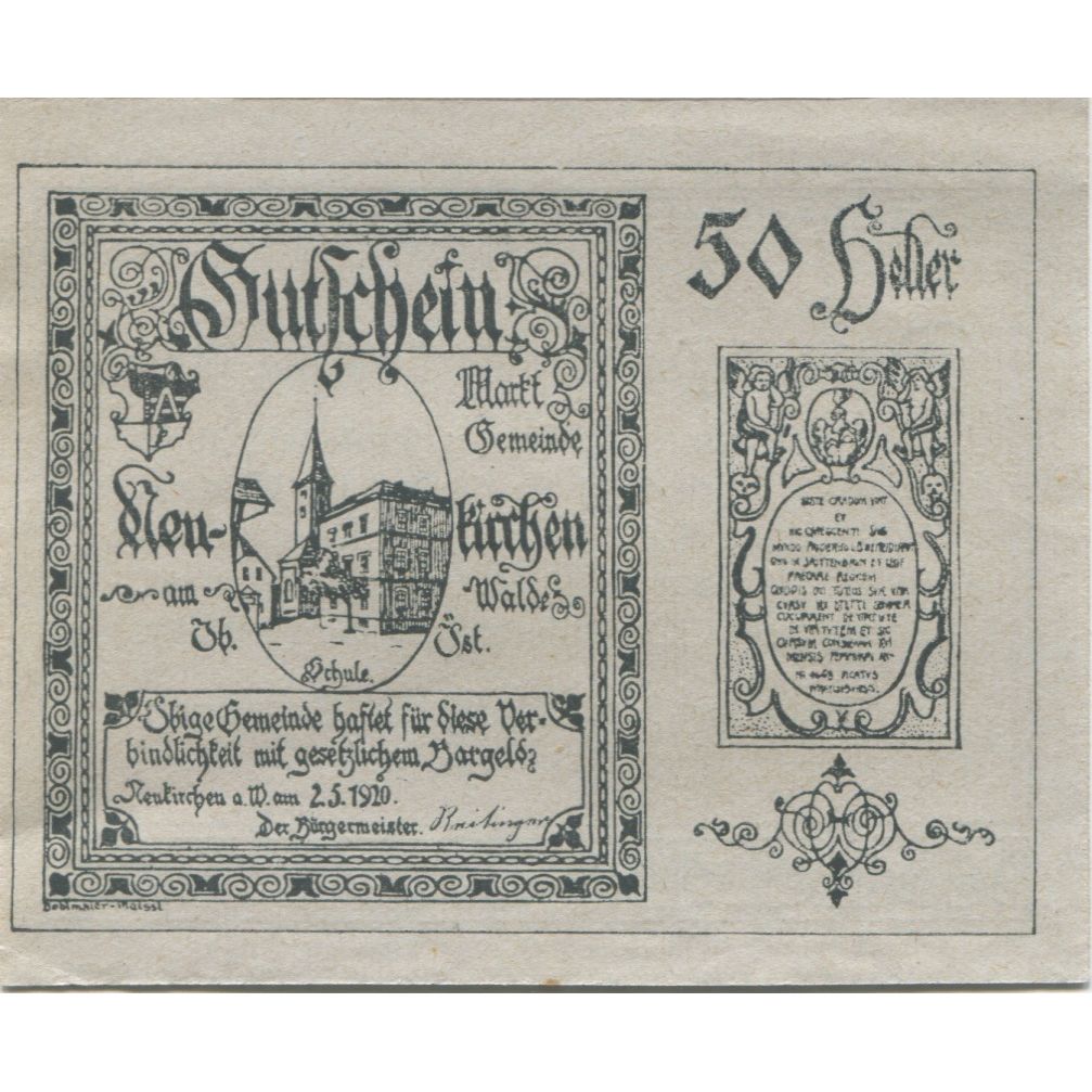 Billet, Autriche, Neukirchen, 50 Heller, Eglise 1921-12-31, SPL Mehl:FS 655Ia