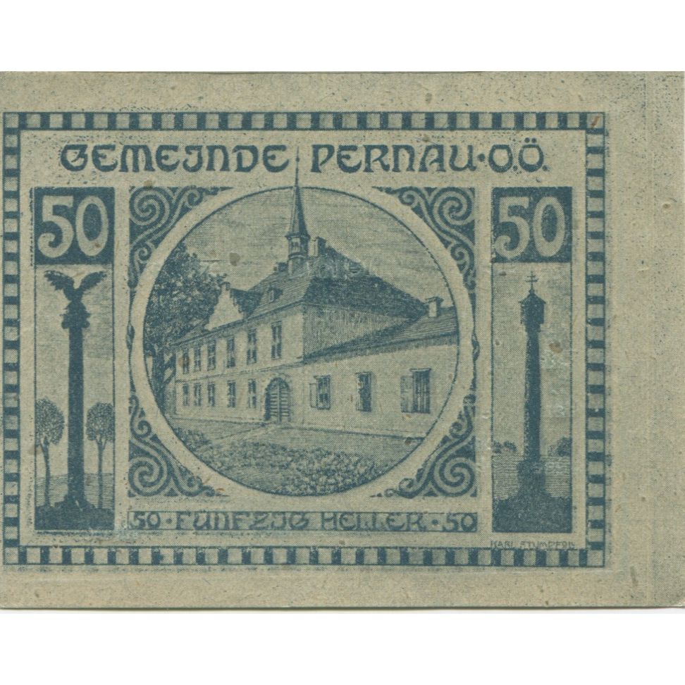 Banconote, Austria, Pernau, 50 Heller, Eglise 1921-10-31, SPL Mehl:FS 734