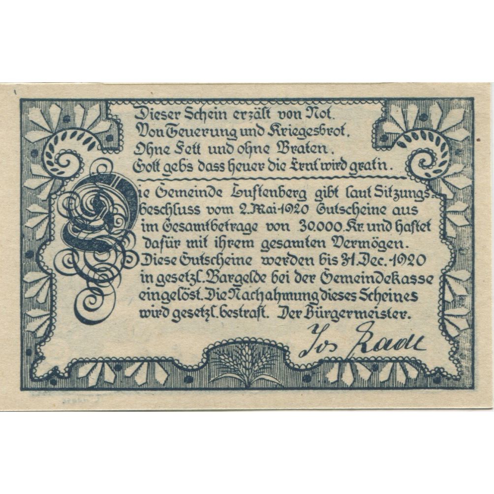 Billet, Autriche, Luftenberg, 10 Heller, château 1920-12-31, SPL Mehl:FS 570c