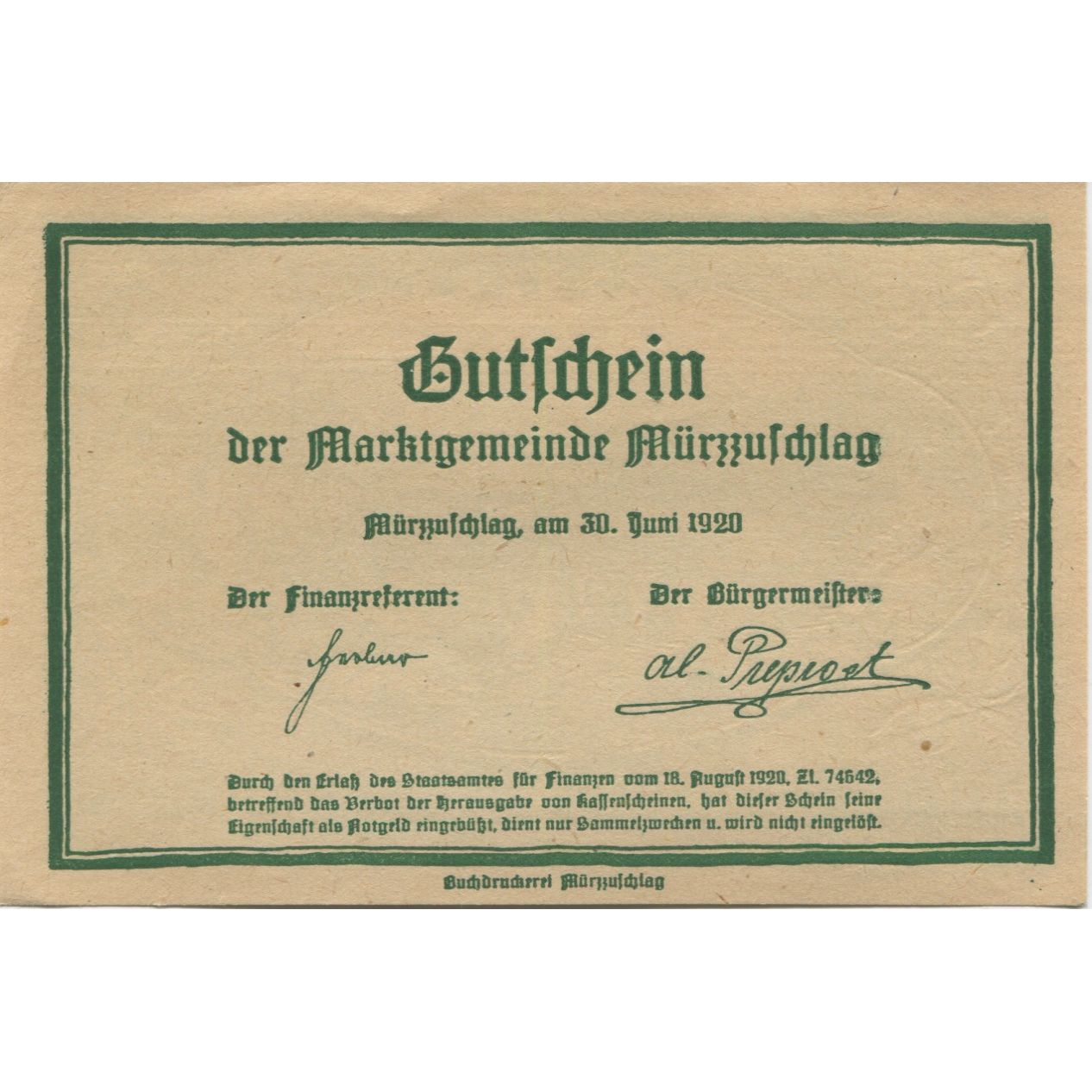 Banconote, Austria, Mürzzuschlag, 50 Heller, paysage, 1920 SPL Mehl:FS 639c