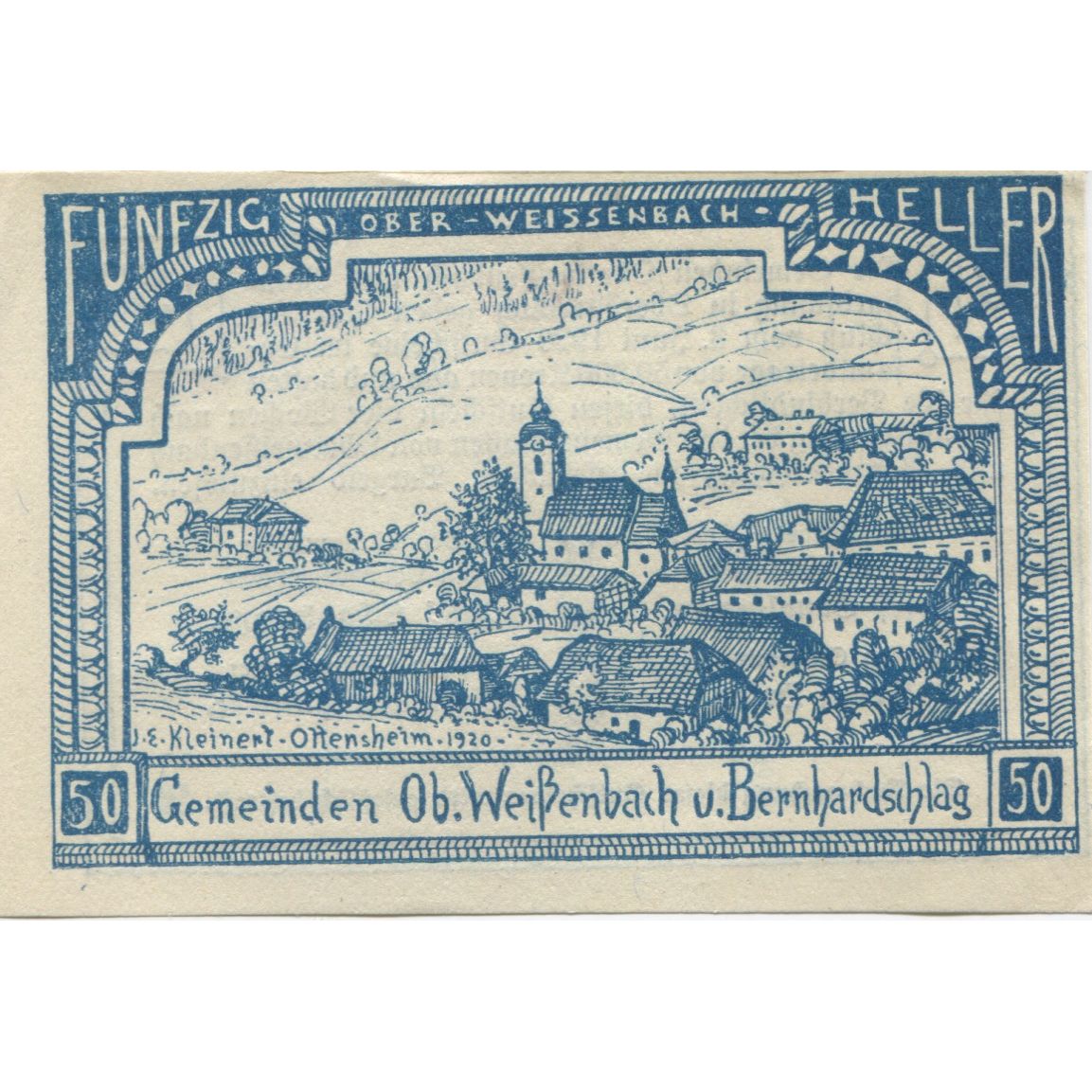 Banconote, Austria, Weissenbach, 50 Heller, village, 1920, SPL, Mehl:FS 697