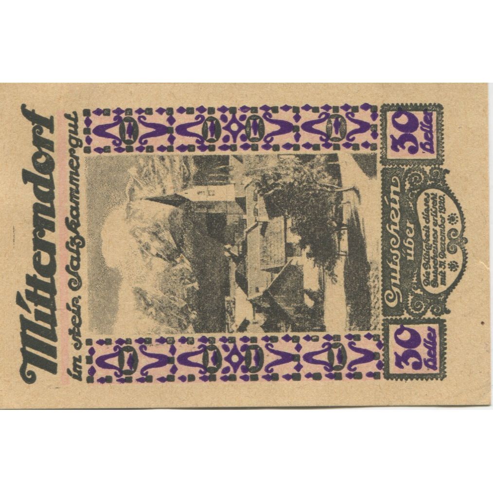 Banconote, Austria, Mitterndorf, 30 Heller, village 1920-12-31, SPL Mehl:FS 621