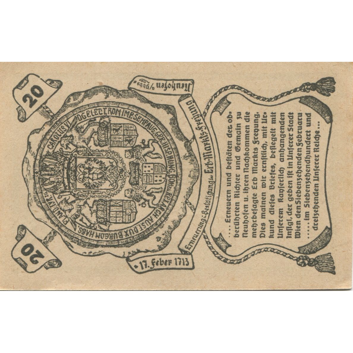 Banconote, Austria, Neuhofen, 20 Heller, épée 1920-12-31, SPL Mehl:FS 651c