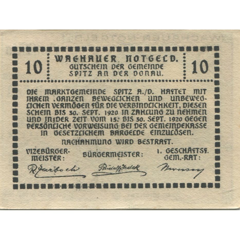 Banconote, Austria, Spitz, 10 Heller, ruine, 1920, 1920-09-30, SPL, Mehl:FS 1122