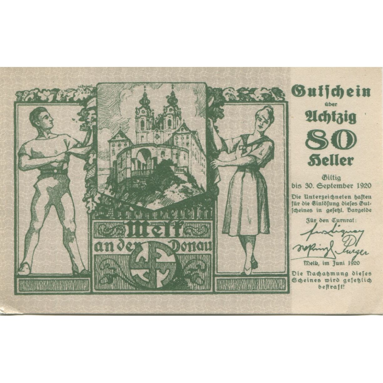Biljet, Oostenrijk, Melt, 80 Heller, château 1920-09-30, SPL Mehl:FS 1085