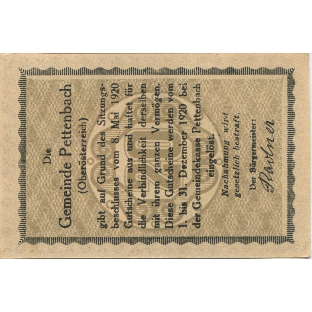 Banknot, Austria, Pettenbach, 20 Heller, village 1920, AU(55-58) Mehl:FS 738