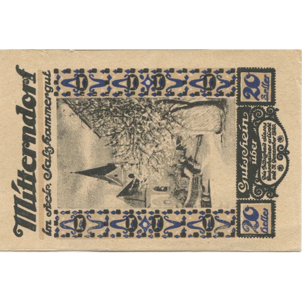Nota, Áustria, Mitterndorf, 20 Heller, Eglise 1920-12-31, UNC(63) Mehl:FS 621