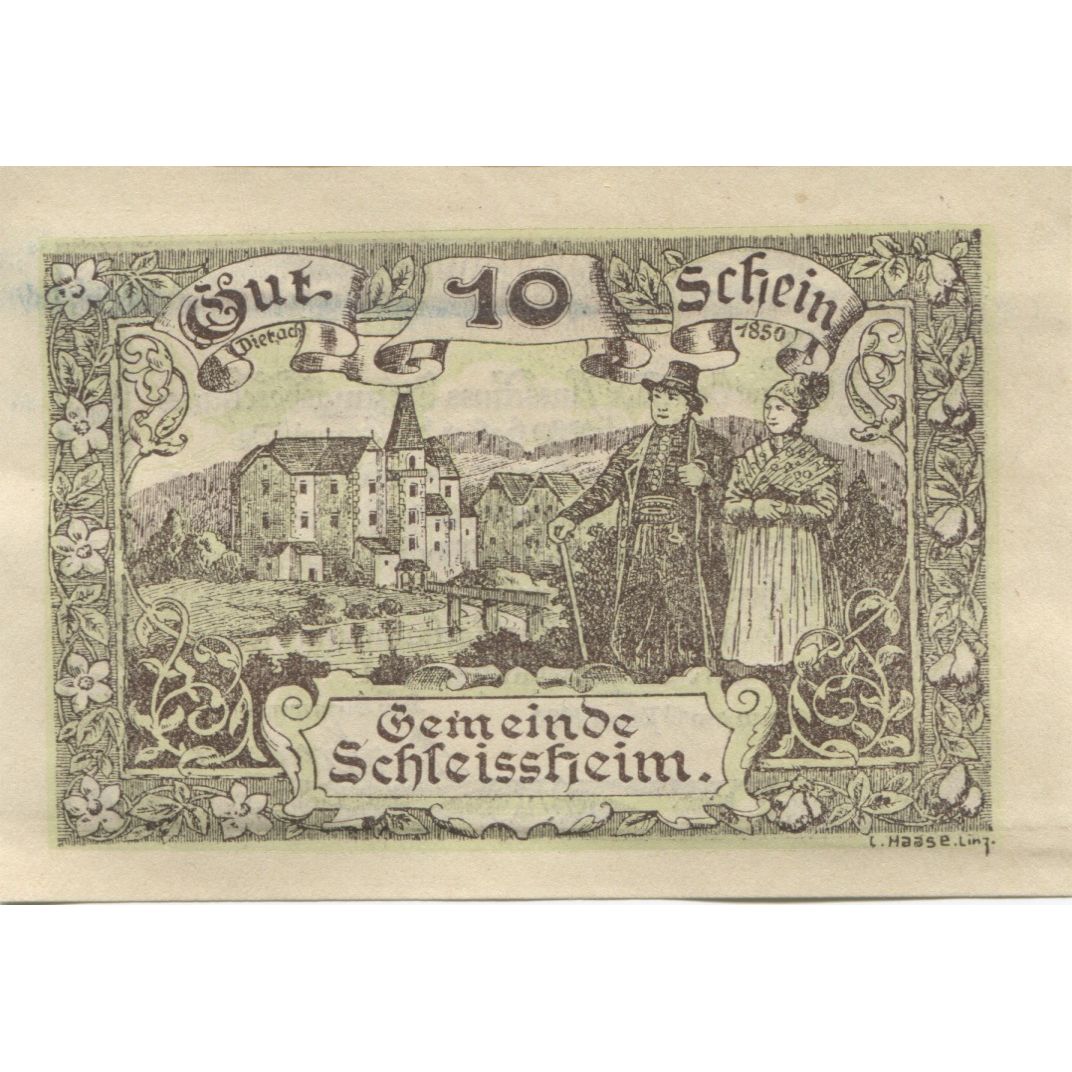 Banknot, Austria, Schleissheim, 10 Heller, village 1920 UNC(63) Mehl:FS 961