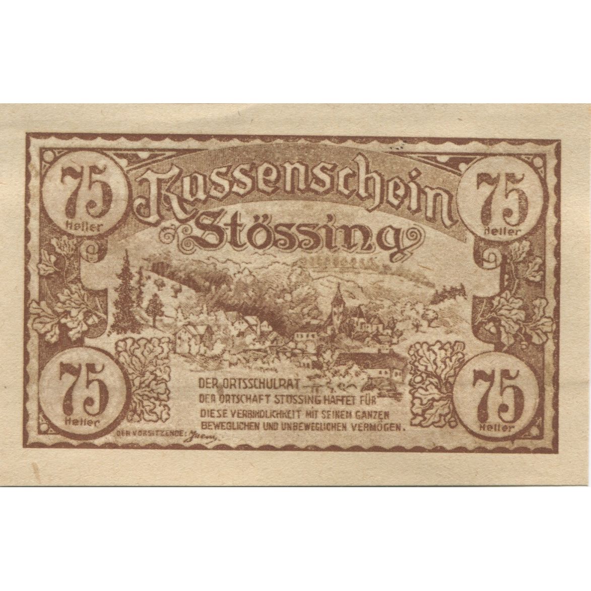 Banknot, Austria, Stossing, 75 Heller, montagne, 1920-09-30 UNC(63) Mehl:FS 1040