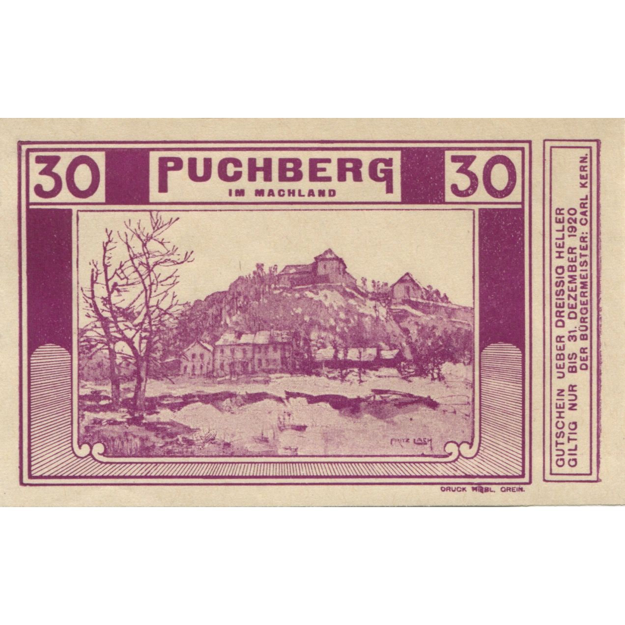 Banknot, Austria, Puchberg, 30 Heller, village 1920-12-30, UNC(63) Mehl:FS 787Ia